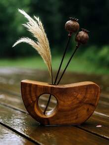 1pc Nordic Style Hollow Wooden Sculpture Vase, Creative Curved Desktop Decor, Suitable For Living Room/Foyer/Bedroom/Study, Can Hold Dried Flowers, Artificial Tree Branches And Reed Grass - Multicolor - View 7