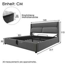 Upholstered Double Bed 140x200cm With Adjustable Headrest, Hydraulic Bed Frame With Storage Space, Linen Bed Frame, Metal Slat Bed Frame, Grey (Mattress Included). - Dark Grey - View 2