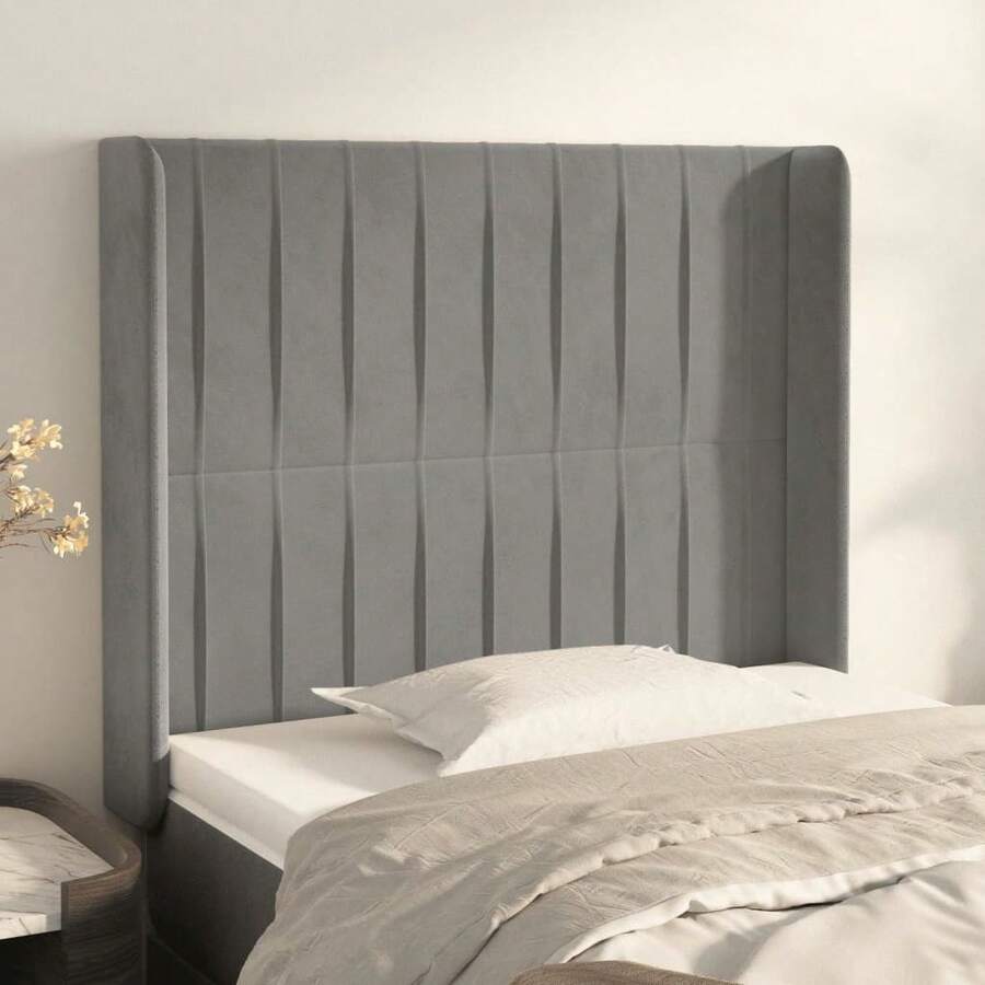 vidaXL Kopfteil Mit Ohren Hellgrau 103x16x118/128 Cm Samt - Grau - Übersicht 1