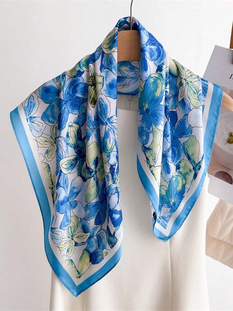 1 pieza Pañuelo de mujer con estampado floral y de rayas, pañuelo para la cabeza/cuello - Multicolor - Añade 10