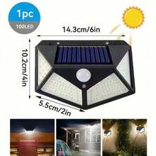 2 件/4 件/6 件 100-LED 太阳能壁灯（3 种模式）多功能防水户外花园装饰太阳能灯，带运动传感器聚光灯的太阳能 LED 灯，适用于花园、栅栏、车库万圣节圣诞节感恩节礼物 - 黑色 - 查看 4