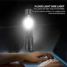 1/2pcs Handheld LED Flashlight, USB Rechargeable ABS Work Light With COB Side Light, XP50 High Power LED, 5 Modes, Emergency Lighting, For Fishing, Repair, Hiking