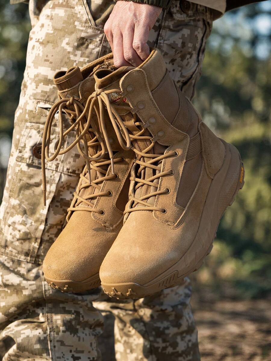 Men's 8-Inch Tactical Military Work Boots - Breathable Leather With Side Zipper, Lightweight For Hiking, Motorcycle, And Combat - Đồng - Xem 1