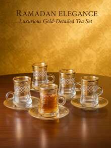 1 Set, Gold Plated Transparent Glass Coffee Cup Set With Saucer, Handle, Thick Heat-Resistant Design - Ideal For Latte, Tea, Beverages - Reusable Multipurpose Glass Drinkware, Suitable For Home And Office Use