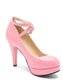 MAIERNISI JESSI Women's Platform High Heels Closed Toe Pumps Strappy Cross Ankle Strap Shoes - Hồng - Xem 5