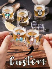 1 Piece Of Personalized Mini Beer Mugs, Custom Photo, 1oz Clear Plastic Cups With Handles,Unique Party Drinkware For Whiskey,Equila - Machine Wash ,Ideal For Oktoberfest, BBQ Parties, Home Gatherings, Bar Celebrations, Beer Accessories, Water Cup For Christmas Event & Party Supplies - Multicolor - View 2