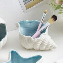 Conch Shaped Ceramic Jewelry Tray, Water Shell Jewelry Tray, Ceramic Ring Earring Holder, Ocean Theme Decorative Jewelry Tray For Rings Earrings Necklaces Bracelets Jewelry Watches Keys Decorative Office Small Items Storage Rack White Ceramic Gifts For Women Sun Travel Cool Back To School - Conch - View 6