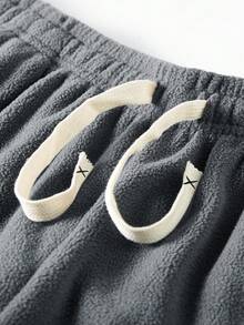 男士户外休闲裤，春秋季薄款抓绒防风直筒运动裤，带抽绳腰带 - 灰色 - 查看 5