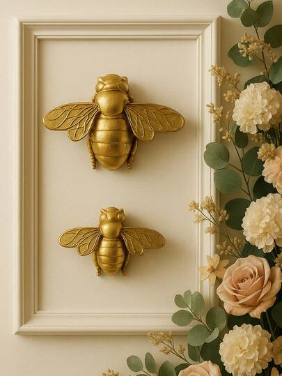 1件创意独特金色蜜蜂造型墙饰工艺品，手工昆虫配件，带相框，家居/派对/昆虫馆装饰，昆虫爱好者的别致礼物，生日毕业礼物