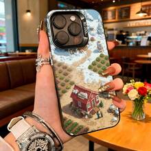Cubierta de telefono con diseño de granja invernal roja y nieve para iPhone 14 Pro Max negra con estampado de casa de campo y huerto ideal para uso diario en cafeterias y exteriores - Blanco - Ver 3