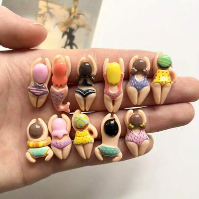 6个/12个可爱树脂游泳人物冰箱贴，家居装饰磁贴