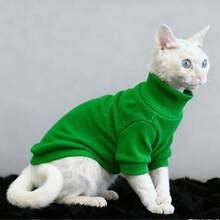 Capa base de otoño/invierno para mascotas (gatos/perros) de alta elasticidad, amigable con la piel, transpirable y cálida, adecuada para gatos sin pelo como el Sphynx y el Maltés, ropa de casa lavable a máquina - Verde - Ver 15