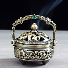 1 pièce Brûleur d'encens Tianyuan Ding, brûleur d'encens avec poignée, sculpture exquise, brûleur d'encens en alliage avec décoration de pierres précieuses, décoration de parfum de bureau créative, aromathérapie pour la chambre, cadeau de pendaison de crémaillère pour les amis - Multicolore - Voir 6