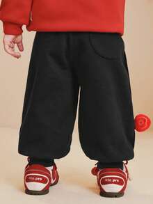 mini bala Young Boys' Thermal Lined Pants – Warm Winter Trousers With Cute Patch Pocket, Elastic Waist - Black - View 3