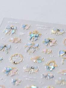 1pc Shiny Floral Wreath Bow Ribbon Decor, Rhinestone Embellished, 5D Nail Art Sticker, Sparkling Celebration Nail Decals, Suitable For Long & Short Nails, Self-Adhesive - Multicolor - View 4