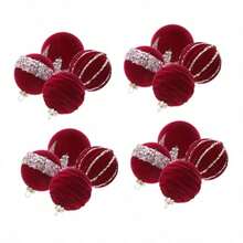 yHomoyoyo 16 Piezas Esferas Navideñas Inastillables de Bolas de Árbol de Navidad con Flocking Rojo para Decoracion Festiva Colgante Hogar Fiesta - rojo - Ver 1