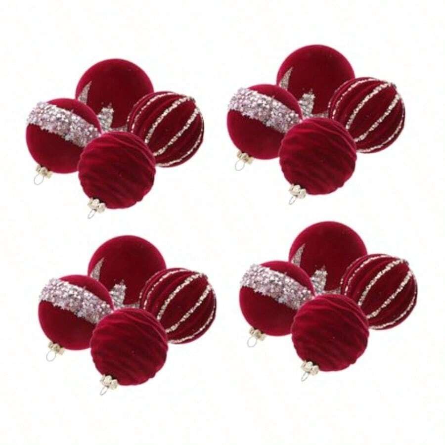 yHomoyoyo 16 Piezas Esferas Navideñas Inastillables de Bolas de Árbol de Navidad con Flocking Rojo para Decoracion Festiva Colgante Hogar Fiesta - rojo - Ver 1