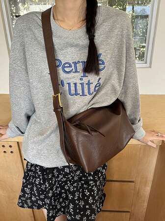 Nueva moda Bolso de hombro y bandolera de gran capacidad, versátil, casual, de alta calidad con herrajes metálicos, de unicolor, exquisito y minimalista, adecuado para trabajadores de oficina, estudiantes universitarios y viajes al trabajo