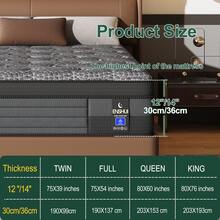 ENSHUI 12-Inch Medium Firm Hybrid Mattress, Twin/Full/Queen/King – Zoned Pocket Springs & Memory Foam For Spinal Support, Cool & Breathable Comfort, Mattress In A Box - Xám - Xem 4