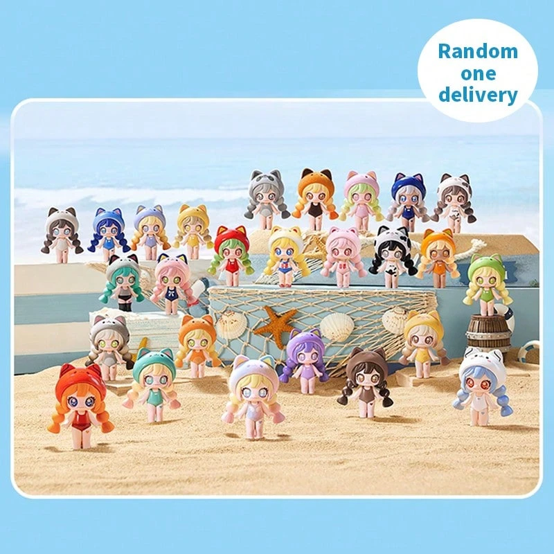 Miniso HOLA Dopamine Cat Series Icon Box Figure Blind Box, Cute PVC Material, Swimsuit Cat Head Details, Random One, Desktop Ornament Collection, Ideal For Play Gifting(1 PC Random Delivery) - Multicolor - View 1