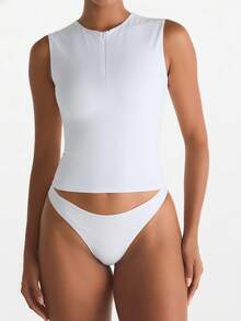 XLLAIS 夏季拉链领无袖基础款白色背心双层弹力紧身运动T恤 - 白色 - 查看 1