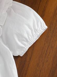 Blusa de manga corta con volantes y bordado de cerezas para niña, verano - Blanco - Ver 4