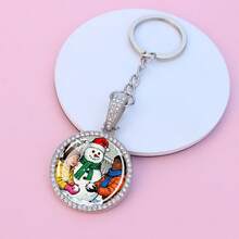 1pc Rhinestone-Encrusted Snowman Keychain, Multi-Scenario Snowman Designs With Silver-Tone Key Ring, Holiday Accessory For Christmas And Winter Enthusiasts - Silver - View 10