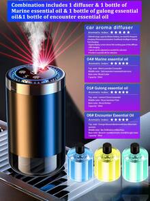 【车载配件】智能车载空气清新剂，带星空投影灯，5种工作模式，自动车载香薰机，迷你加湿器，香薰精油扩散器，浓度可调，自动启动/停止，内置电池，彩色LED灯环，USB充电，适用于汽车、办公室、卫生间、卧室、宠物房及家居装饰，6种精油可选