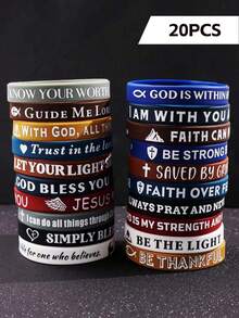 64/128Pcs Motivational Quotes Silicone Bracelets, Colorful Motivational Rubber Wristbands, Motivational Quotes Bracelets, Unisex Adult Accessories, Durable And Waterproof, Bible Colored Silicone Bracelet, For Adult, Women, Men, Teenagers, Teachers, Home, Office, Daily Commute, Sports, Party Events Gifts - Multicolor - View 18
