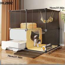 Cat Cage With Litter Box, All-In-One Home Use Small Cat Villa With Toilet, Large Free Space Cat Cage - Multicolor - View 5