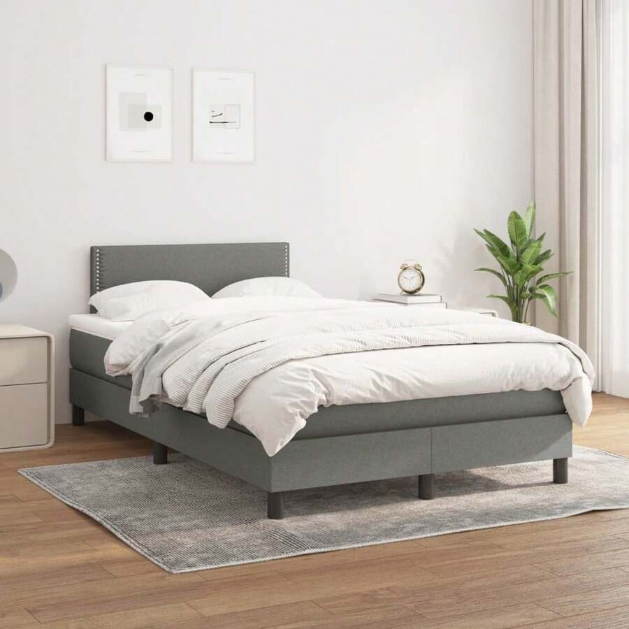 vidaXL Boxspringbett Mit Matratze, Dunkelgrau, 120x200 Cm, Stoff - Grigio - Visualizzare 1