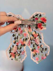 1 قطعة مشبك شعر مطرز بالألوان مزين بفيونكة، إكسسوار شعر بالطراز الكوري - متعدد الألوان - مشاهدة 4