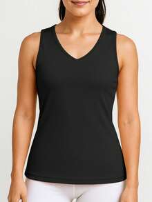 Damen Fitness Criss-Cross Träger Sport Tank Top, Gym Workout Lässig Ärmellos Shirt Schwarz Sommer - Übersicht 1