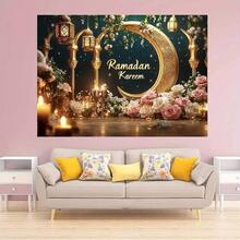 2D Flat 1 Pc Ramadan Eid Mubarak Party Banner With Moon And Star - Gold And Elegant Design, Polyester Material, Perfect For Indoor Decor, Living Room, Bedroom, And Photography Backdrop, Home Decoration | Elegant Party Decor | Durable Polyester, Ramadan Decorations - 1pcs - View 7