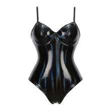 1 PC Women's PU Leather Bodysuit With Slimming Waist Cincher, Strappy One-Piece Swimsuit Design In Classic Black Color, Body Shaping Corset For Home, Pool, Beach Vacation, Valentine's Day Parties And Halloween Events, Gothic Punk Dark Royal Style All-Season Wear - Black Leather - View 2