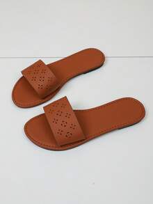 Brown Hollow-Out Women's Sandals - Breathable Open Toe Flat Slippers, Fashionable Hollow-Out Daily Sandals, Comfortable & Versatile, Essential Casual Street Style Item For Summer - Brown - View 5