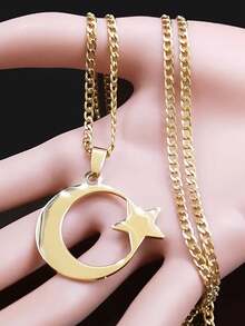 1 Peça Colar com Corrente de Aço Inoxidável em Formato de Lua Crescente e Estrela Islâmica do Ramadã, Pingente de Jóia na Cor Dourada, Acessório de Moda Presente Adequado para Uso Diário por Homens e Mulheres, Requintado para Halloween, Natal, Dia do Professor, Feriados, Aniversário