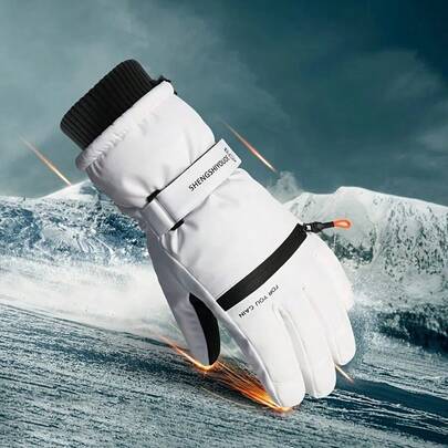 1 双男女通用冬季滑雪手套，防风加厚保暖，适用于滑雪和单板滑雪