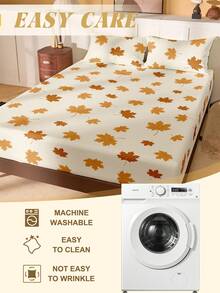 1 pieza Sábana ajustable, con estampado digital de hojas de arce otoñal, protector de colchón transpirable, diseño de bolsillo profundo, se ajusta a colchones de tamaño individual/doble/queen/king, lavable a máquina, a prueba de polvo, anti-pelusas, apto para todas las estaciones, ropa de cama cómoda para todo el año, decoración de dormitorio otoñal retro, decoración de habitación con tema de hojas de arce