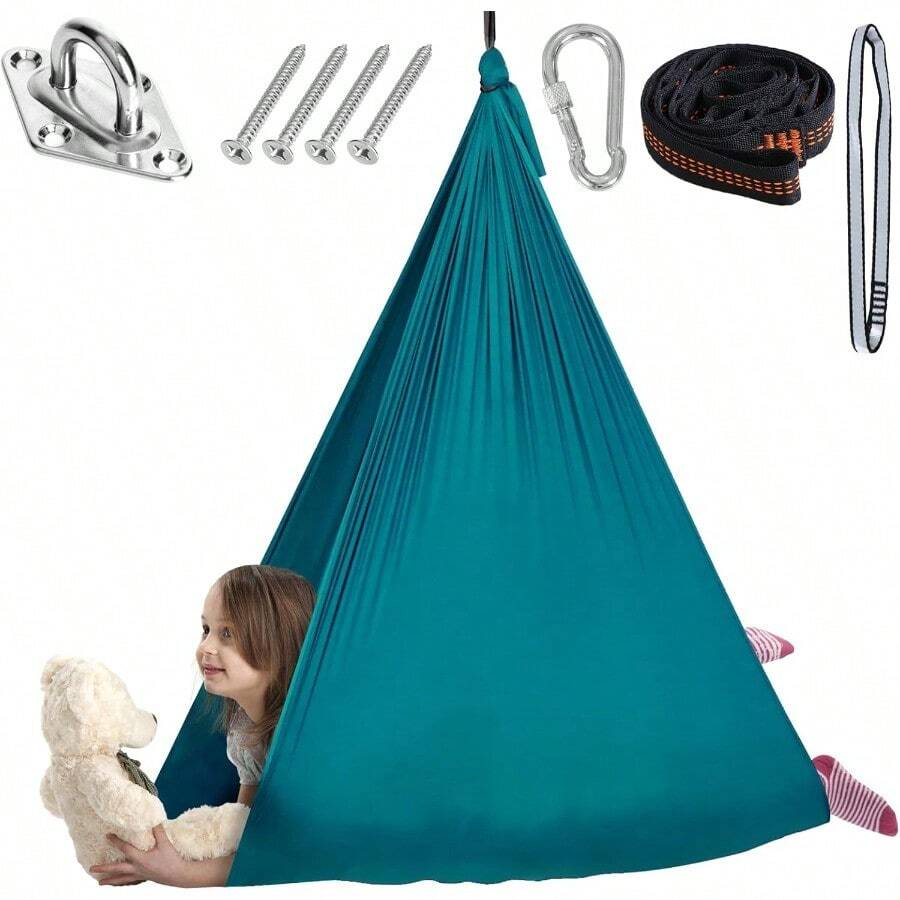 Chihee Hamaca sensorial para terapia de columpio para interiores y exteriores para niños incluye herramientas incluidas suave y transpirable nailon para niños y adultos con autismo TDAHHammocks - Negro - Ver 1