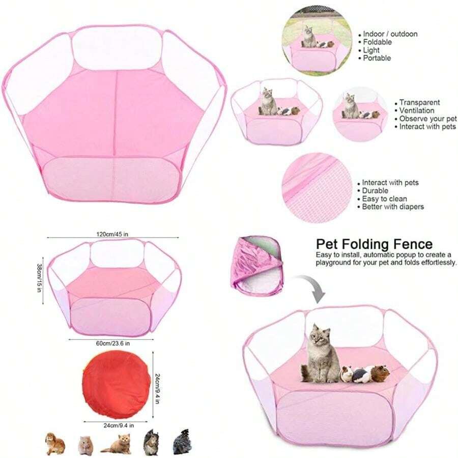 Ymiko Corral para Hamster Jaulas para Mascotas Domésticas Valla De Mascotas Cómodo Y Transpirable La Jaula Plegable para Tiene Una Red Alrededor Fáciles De Observar(Rosa) - Multicolor - Ver 1