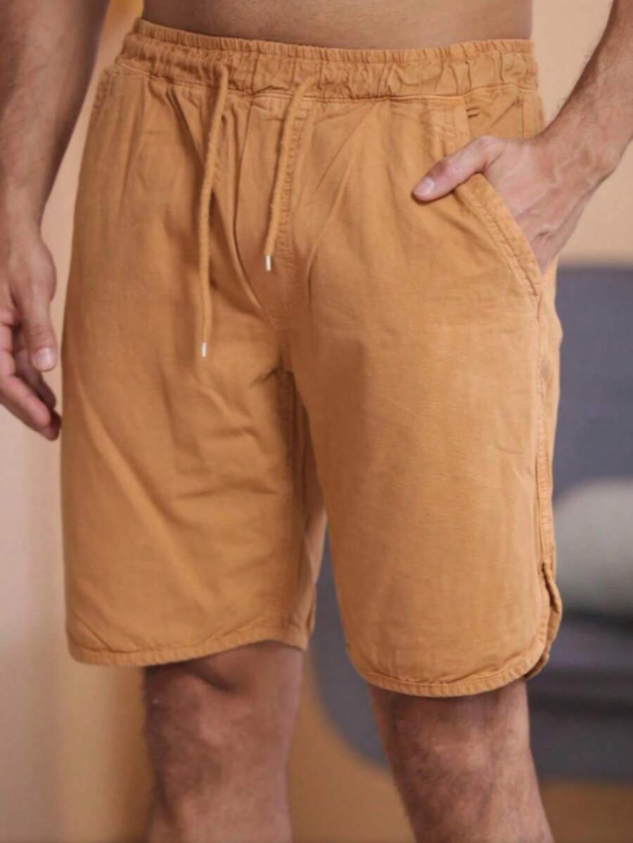Men's Bermuda Shorts In Twill Fabric With Elastic Waistband - 鏽棕色 - 查看 1