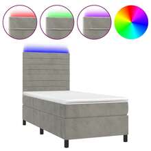vidaXL Boxspringbett mit Matratze & LED Hellgrau 90x200 cm Samt - Grigio - Visualizzare 2