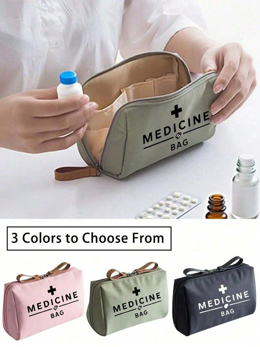 1pc Portable Medicine Bag, Large Capacity First Aid Kit, Retro Women's Medicine Bag, Compact Medicine Box & First Aid Pouch, Portable Medicine Box, First Aid Kit & Pill Organizer, Camping Medical Emergency Bag, First Aid Kit, With Medicine Label Design, Durable Daily & Emergency Packaging (Multiple Colors Available) Medicine Storage Bag, Essential For Travel Outdoor First Aid Kit - Multicolor - View 1
