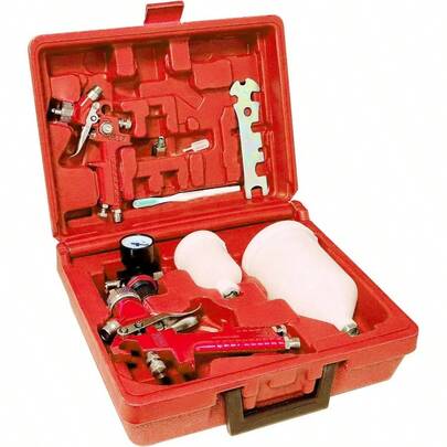 HVLP Spray Gun Set, 2 Pcs Sprayer Paint Gun Kit, 1.4mm 600ml0.8mm 125ml Automotive Paint Gun With Locking Pressure Regulator Gauge Paint Sprayer Gun Car PaintingRed