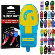 Guardian Baseball Manopla deslizante – Tallas para jóvenes y adultos – Protector deslizante de softball – Protector de mano de béisbol – Correa de compresión elástica - Azul rico/amarillo - Ver 13