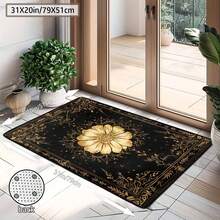 1Pc Large Mystical Moon & Golden Crescent Floral Area Rugs, Celestial Black With Golden Accents,Non-Slip Backing, Lightweight, Durable Polyester, Machine Washable, Easy To Clean, Soft Felt Back, Rug For Living Room, Bedroom Or Office, Sofa, Coffee Table, Kitchen, Bathroom, Balcony, Entrance Carpet, Apartment, Dormitory, Porch, Patio, Farmhouse Decor, Halloween, Fall Decor, Dark Academia Style, Indoor Use, Rugs For Living Room, Low Pile Carpet - Phong cách 9 - Xem 13