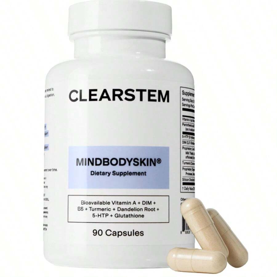 CLEARSTEM - MINDBODYSKIN Hormonal Acne Supplement (5-HTP) - Natural DIM Supplement - Skin Care Vitamins - Hormone Balance, Antioxidants - Gluten Free, Cruelty Free - 30 Servings, 90 Capsules - 1件 - 查看 1