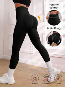 Calça de Ioga de Cintura Alta e Justa Plus Size, Legging Confortável com Controle de Barriga e Levantamento para Uso Diário, Outdoor, Fitness - Preto - Visão 1