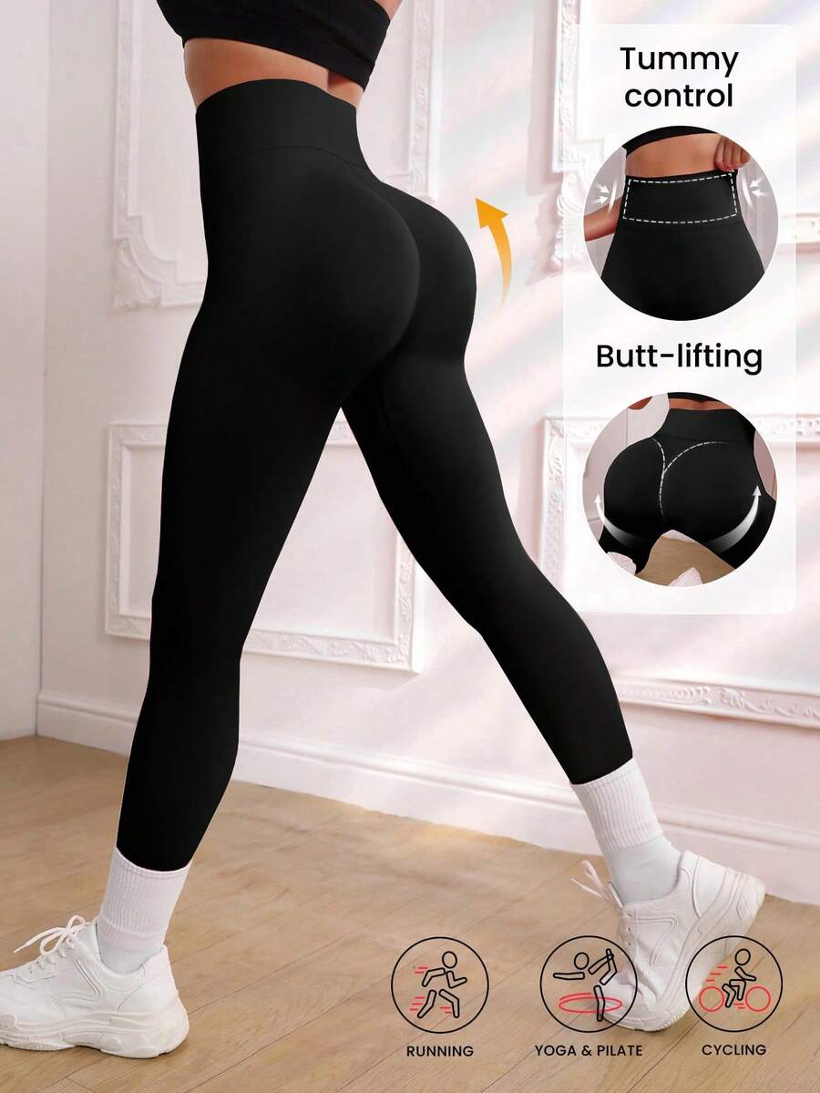Calça de Ioga de Cintura Alta e Justa Plus Size, Legging Confortável com Controle de Barriga e Levantamento para Uso Diário, Outdoor, Fitness - Preto - Visão 1